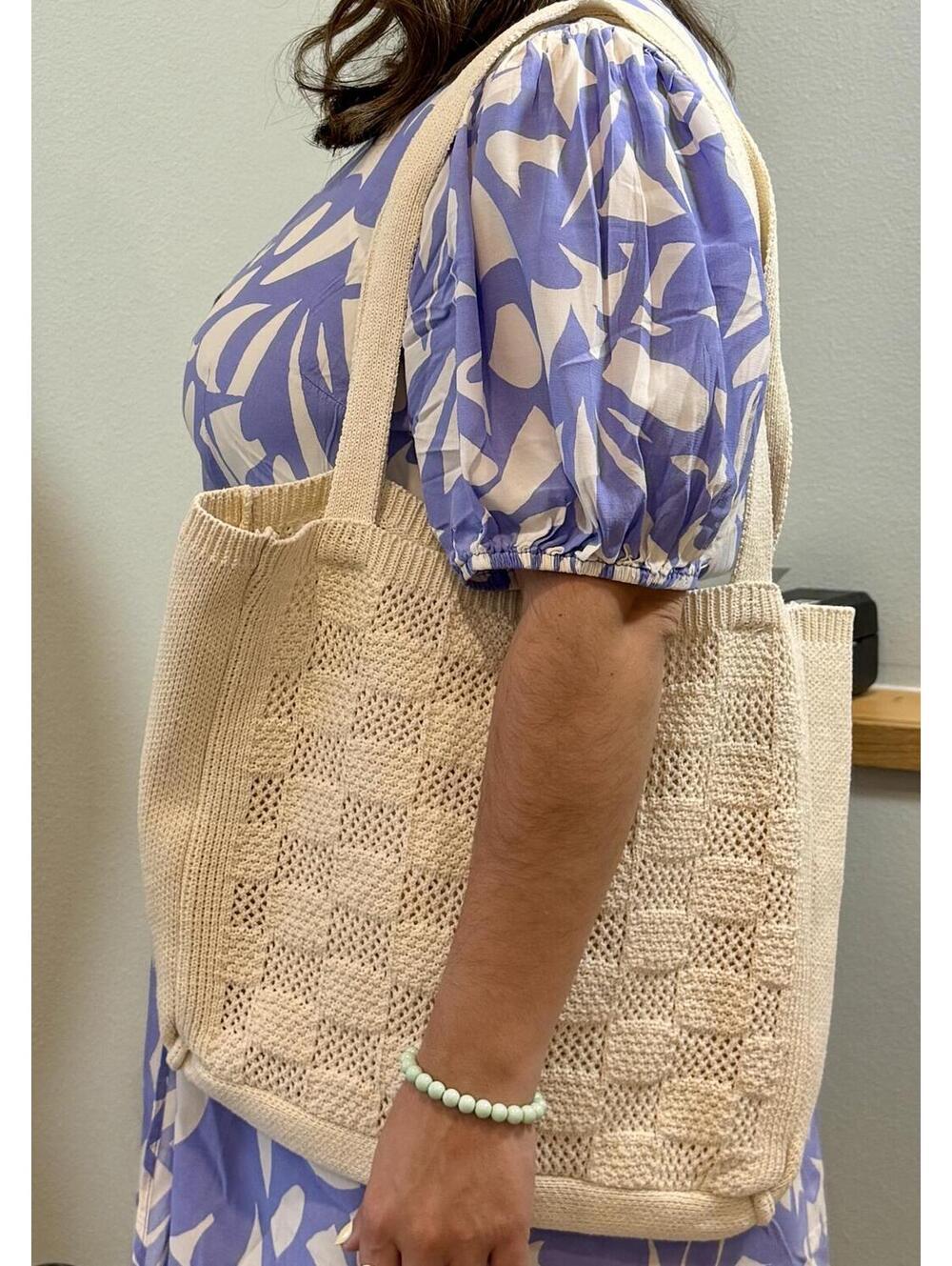 Handmade Crochet Tote Bag In Cream NWOT